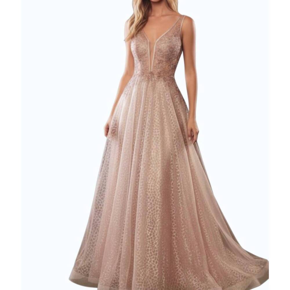 NEW ANDREA & LEO COUTURE vespertine beaded gown in rose gold